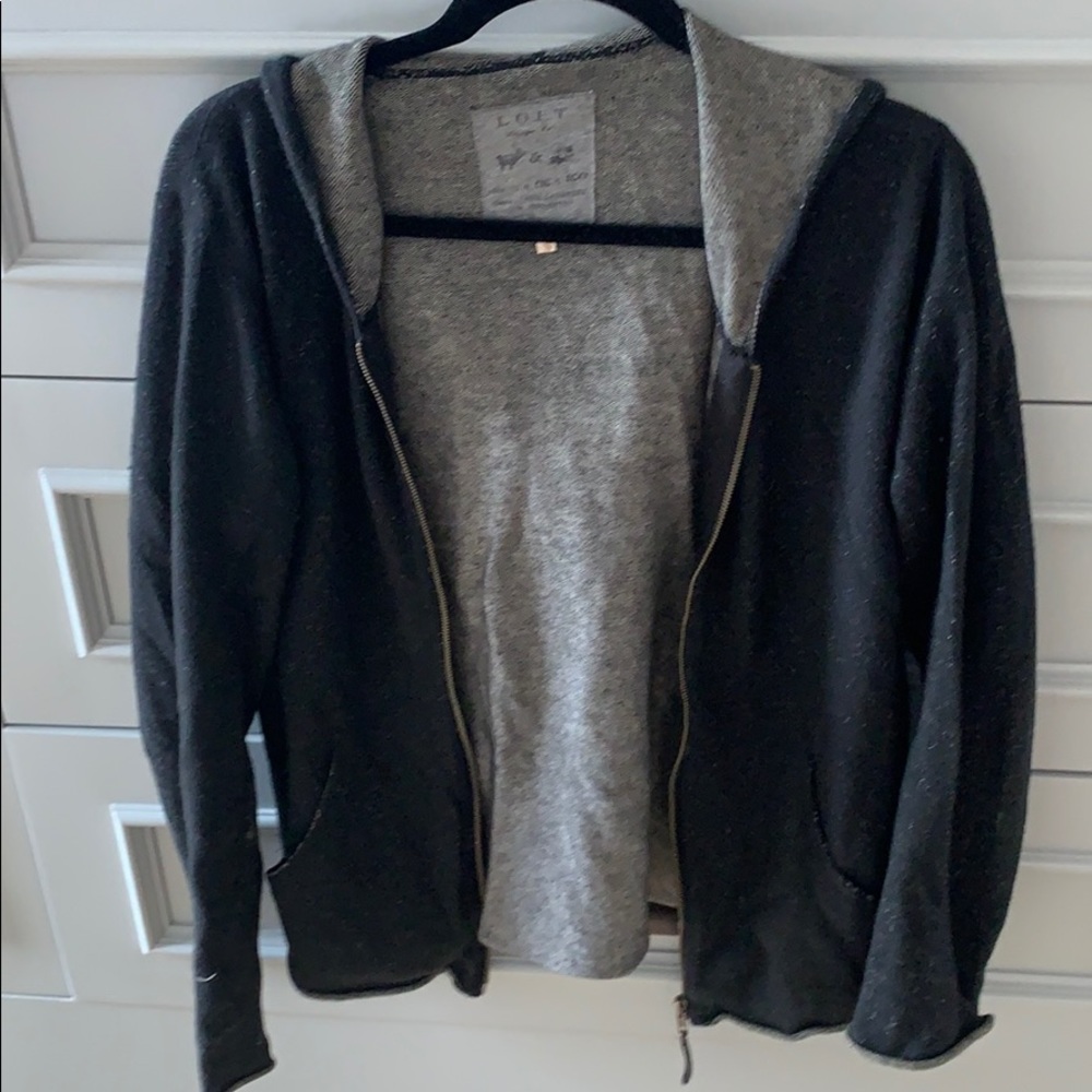 Black cashmere zip-up hoodie